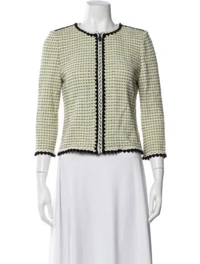 Pre-owned St John Tweed Pattern Jacket In Green
