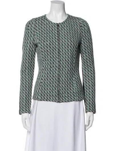 Pre-owned St John Tweed Pattern Jacket In Green