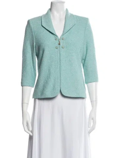 Pre-owned St John Tweed Pattern Jacket In Green