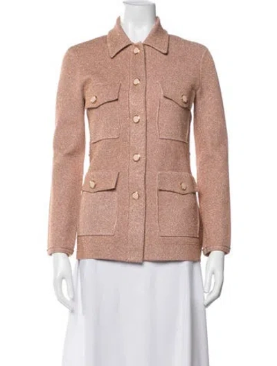 Pre-owned St John Tweed Pattern Jacket In Metallic/pink