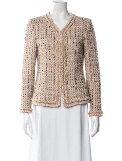 Pre-owned St John Tweed Pattern Jacket In Neutral
