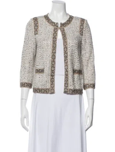 Pre-owned St John Tweed Pattern Jacket In Neutral