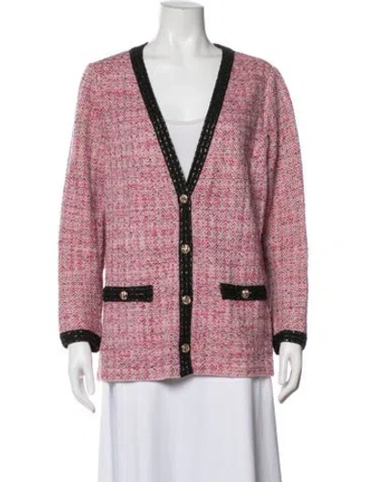 Pre-owned St John Tweed Pattern Jacket In Pink