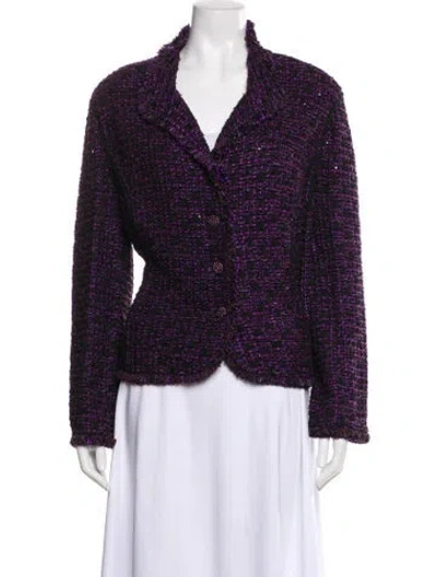 Pre-owned St John Tweed Pattern Jacket In Purple
