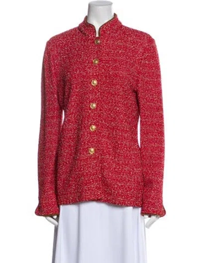 Pre-owned St John Tweed Pattern Jacket In Red