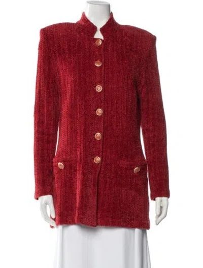 Pre-owned St John Tweed Pattern Jacket In Red