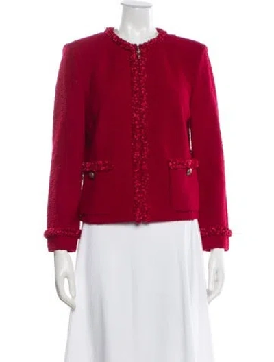 Pre-owned St John Tweed Pattern Jacket In Red