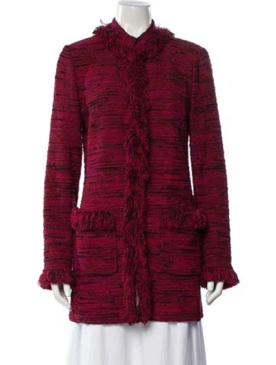 Pre-owned St John Tweed Pattern Jacket In Red