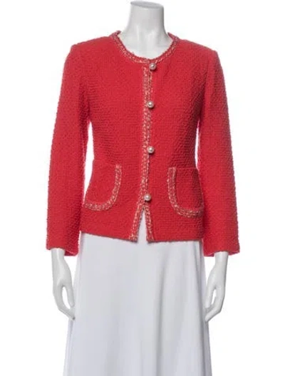 Pre-owned St John Tweed Pattern Jacket In Red
