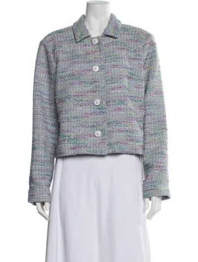 Pre-owned St John Tweed Pattern Jacket W/ Tags In Blue