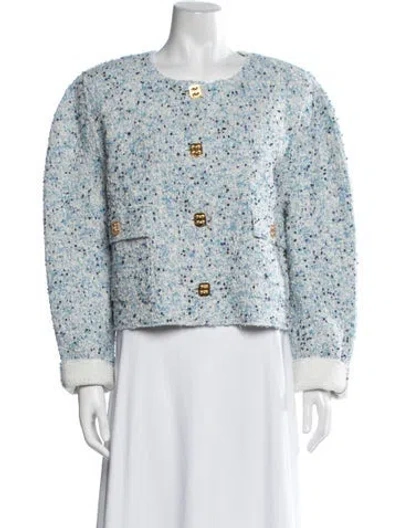 Pre-owned St John Tweed Pattern Jacket W/ Tags In Blue