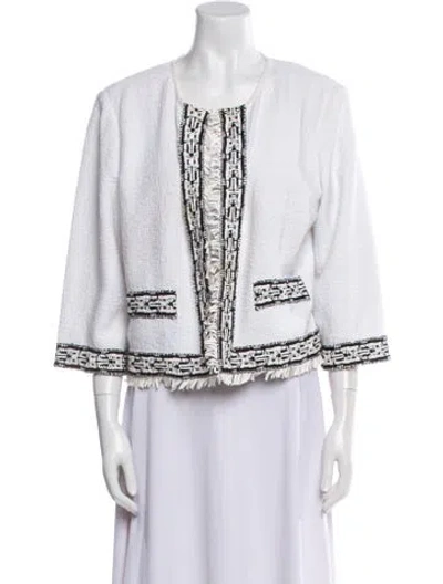 Pre-owned St John Tweed Pattern Jacket In White