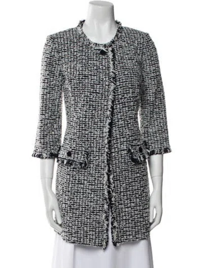 Pre-owned St John Tweed Pattern Jacket In White