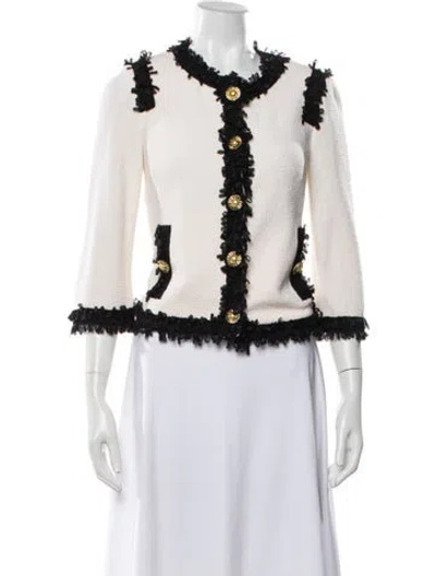 Pre-owned St John Tweed Pattern Jacket In White