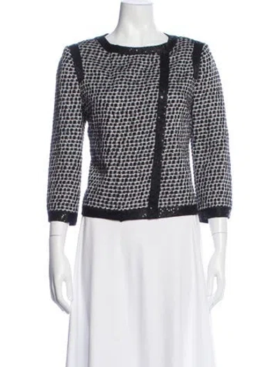 Pre-owned St John Tweed Pattern Jacket In White
