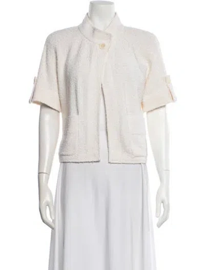 Pre-owned St John Tweed Pattern Jacket In White
