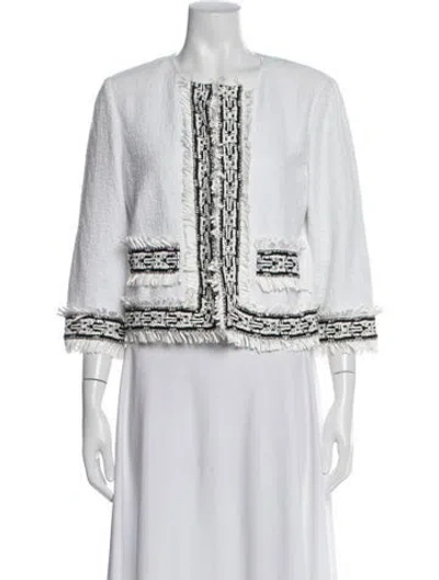 Pre-owned St John Tweed Pattern Jacket In White