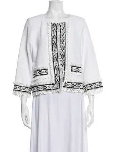 Pre-owned St John Tweed Pattern Jacket In White
