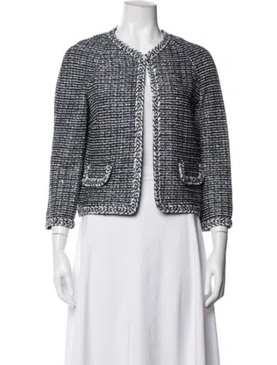 Pre-owned St John Tweed Pattern Jacket In White