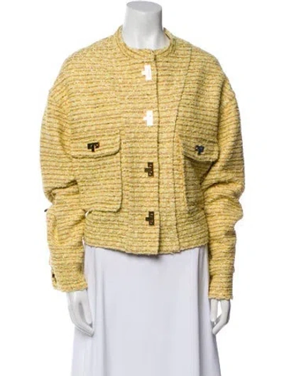 Pre-owned St John Tweed Pattern Jacket In Yellow