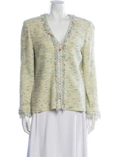 Pre-owned St John Tweed Pattern Jacket In Yellow