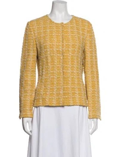 Pre-owned St John Tweed Pattern Jacket In Yellow
