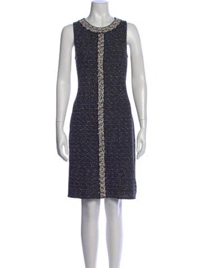 Pre-owned St John Tweed Pattern Knee-length Dress In Black