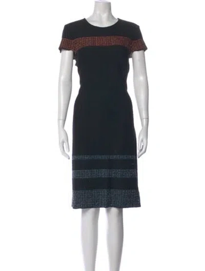 Pre-owned St John Tweed Pattern Knee-length Dress In Black