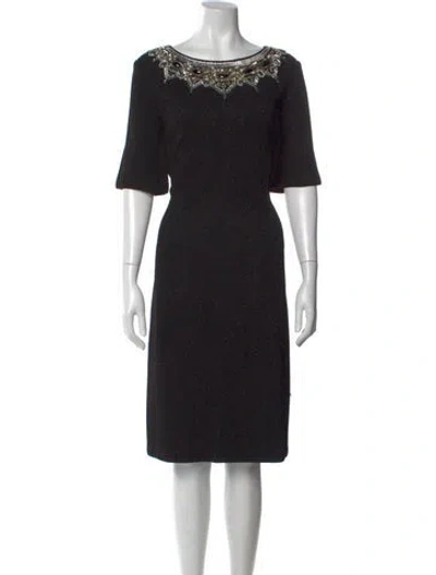 Pre-owned St John Tweed Pattern Knee-length Dress In Black