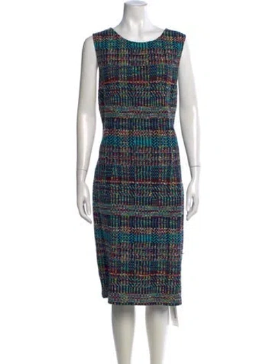 Pre-owned St John Tweed Pattern Knee-length Dress In Black