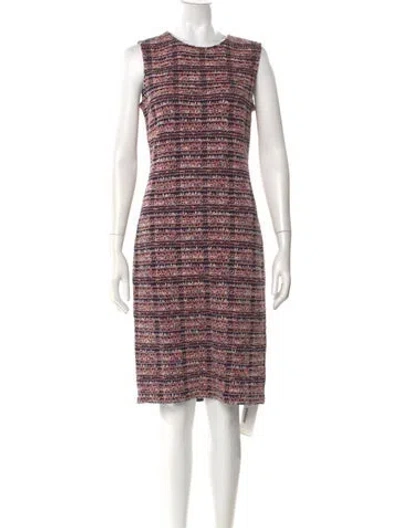 Pre-owned St John Tweed Pattern Knee-length Dress In Blue