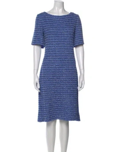 Pre-owned St John Tweed Pattern Knee-length Dress In Blue