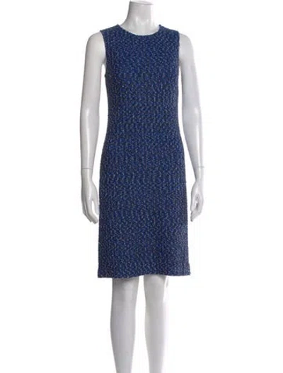 Pre-owned St John Tweed Pattern Knee-length Dress In Blue