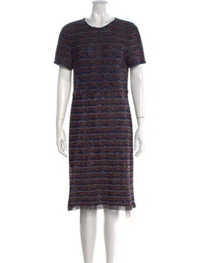Pre-owned St John Tweed Pattern Knee-length Dress In Blue