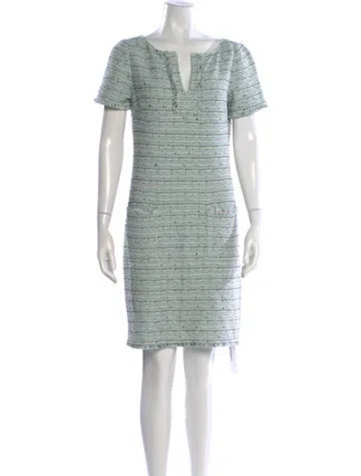 Pre-owned St John Tweed Pattern Knee-length Dress In Blue