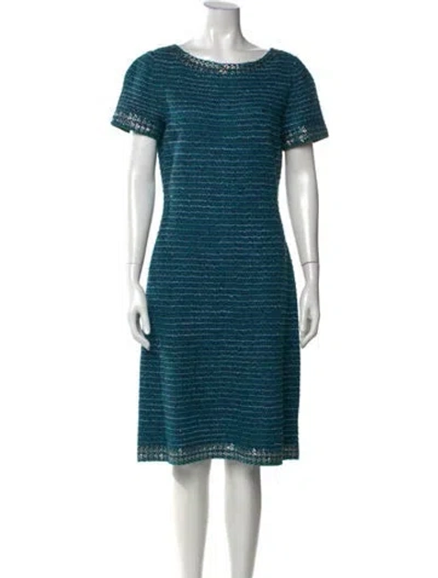 Pre-owned St John Tweed Pattern Knee-length Dress In Blue