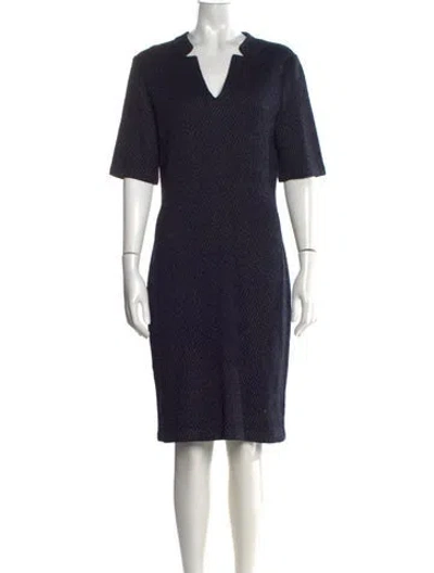 Pre-owned St John Tweed Pattern Knee-length Dress In Blue