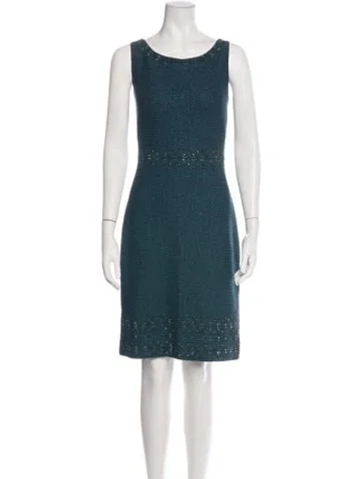 Pre-owned St John Tweed Pattern Knee-length Dress In Blue