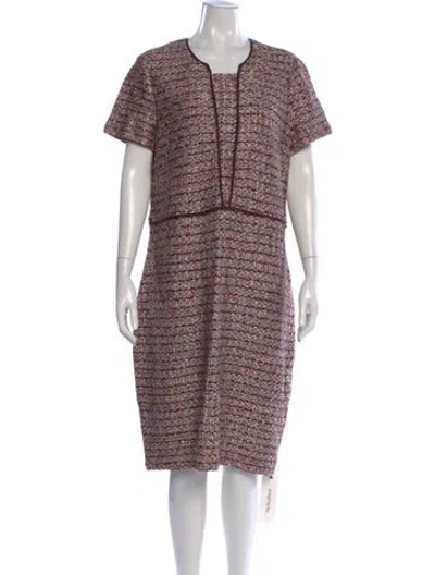 Pre-owned St John Tweed Pattern Knee-length Dress In Burgundy