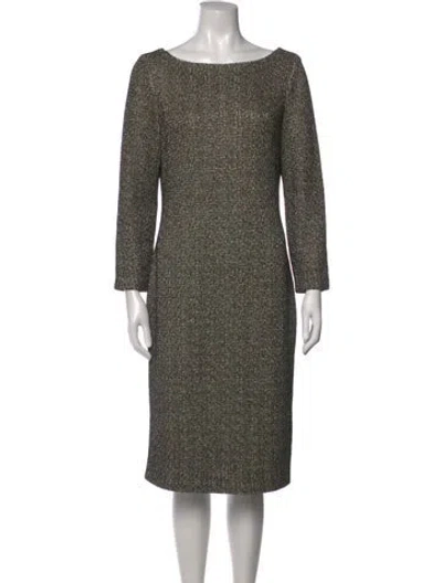 Pre-owned St John Tweed Pattern Knee-length Dress In Gold