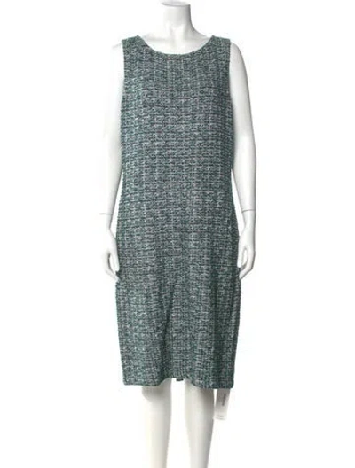 Pre-owned St John Tweed Pattern Knee-length Dress In Green