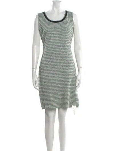 Pre-owned St John Tweed Pattern Knee-length Dress In Green