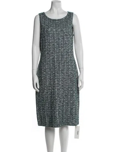 Pre-owned St John Tweed Pattern Knee-length Dress In Green