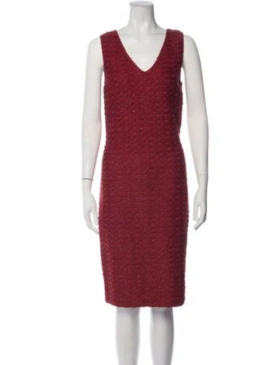 Pre-owned St John Tweed Pattern Knee-length Dress In Metallic/red