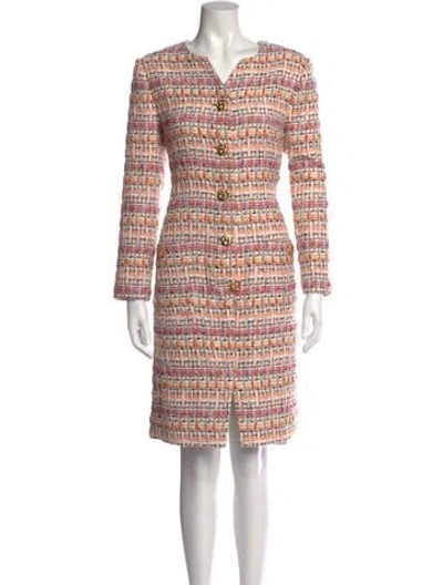 Pre-owned St John Tweed Pattern Knee-length Dress In Multi