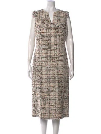 Pre-owned St John Tweed Pattern Knee-length Dress In Neutral