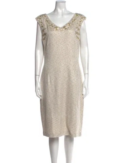 Pre-owned St John Tweed Pattern Knee-length Dress In Neutral