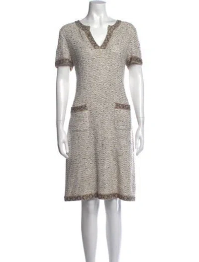 Pre-owned St John Tweed Pattern Knee-length Dress In Neutral