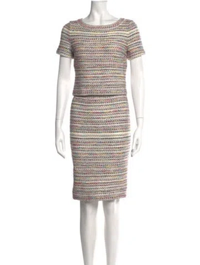 Pre-owned St John Tweed Pattern Knee-length Dress In Neutral