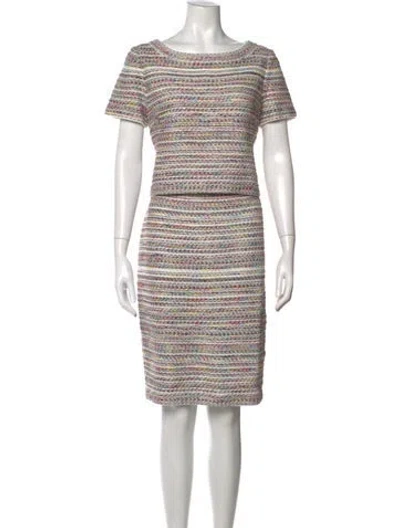 Pre-owned St John Tweed Pattern Knee-length Dress In Neutral